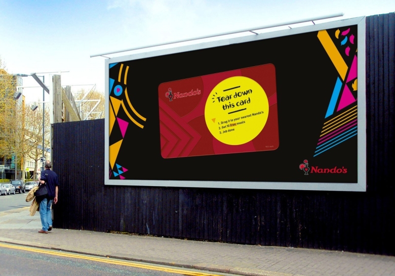 Posters with huge, peel-off vouchers for free meals at Nando’s create great PR and online content