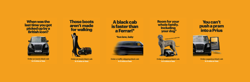 These boots aren't made for walking: Vibrant and pithy ads from 10 Days London for black cab firm Gett