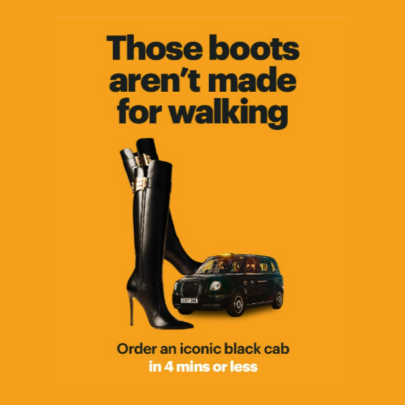 These boots aren't made for walking: Vibrant and pithy ads from 10 Days London for black cab firm Gett