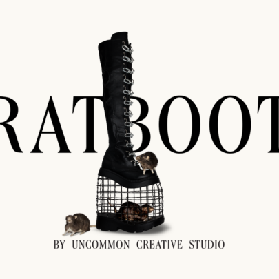 Uncommon creates black leather platform boot to house taxidermied rats for New York Fashion Week