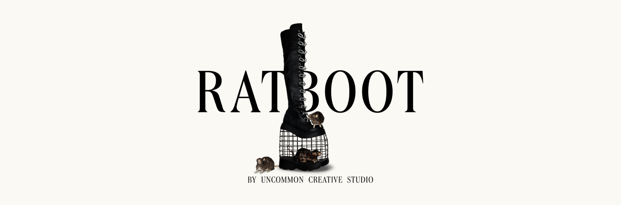 Uncommon creates black leather platform boot to house taxidermied rats for New York Fashion Week